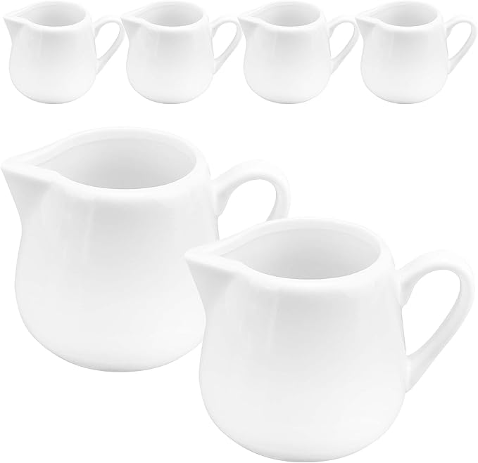 6 Pack 8 oz Ceramic Creamer with Handle, White Porcelain Cream Pitcher with Handle, Small Sauce Jus Small Pitchers for Milk, Coffee, Tea, Jam, Sauces