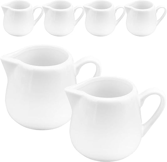 6 Pack 8 oz Ceramic Creamer with Handle, White Porcelain Cream Pitcher with Handle, Small Sauce Jus Small Pitchers for Milk, Coffee, Tea, Jam, Sauces
