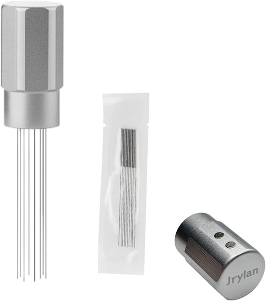 Magnetic WDT Tool Espresso Distribution Tool 8x0.4mm Stainless Steel Needles & 2 Extra Replacements, Espresso Stirrer for Barista, Machine Accessories (Silver)