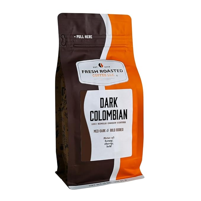 Fresh Roasted Coffee,100% Dark Colombian, 12 oz, Med-Dark Roast, Whole Bean, Kosher