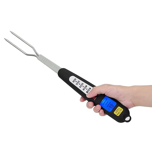 Qudinip Digital Meat Thermometer, Read BBQ Cooking Fork with Dual Probe and LCD Display, Comfort Grip Handle for Grill Bake Cook