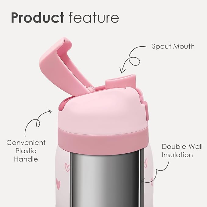 Heart Insulated Stainless Steel Water Bottle with Straw for Sports and Travel, 32oz, Gifts for Women Girls Friends Teens Birthday Christmas