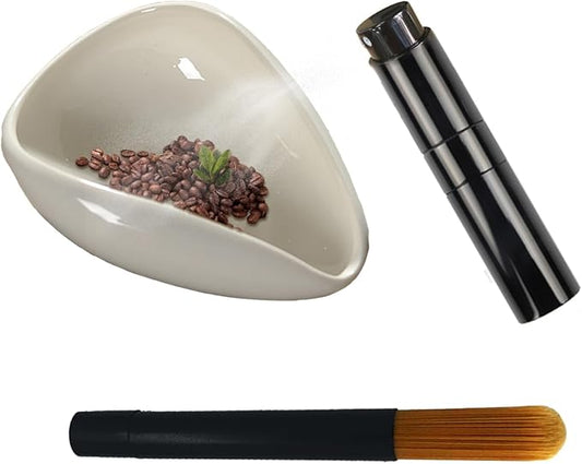 Set of 3 Coffee Dosing Cup Coffee Bean Dosing Cup and Coffee Brush For Ceramic Single Dosing Tray and Bristles Wood brush for Coffee Espresso Machine Cleaning