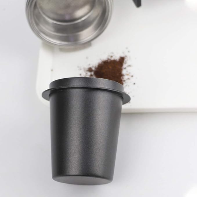 Coffee Dosing Cup, Universal 58mm Stainless Steel Espresso C-offee Dosing Cup Coffee Powder Feeder Part Coffe-e Grinder Powder Cup Espresso Coffe-e Machine Accessories(COLOR:balck)