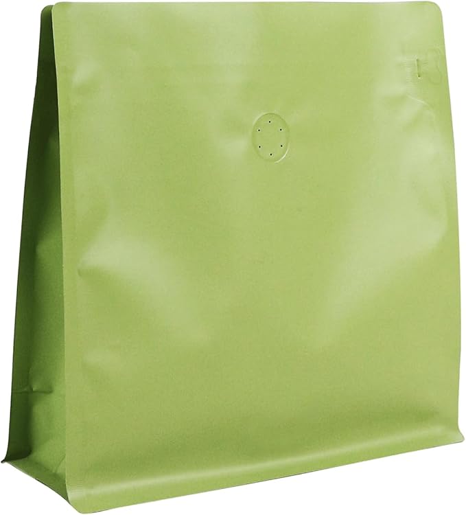 60 Pack High Barrier Stand-Up Coffee Bean Bags with Vented Valve Matte Metallic Heat-Sealable & Resealable Solid Color Pouches (Square,5.3 * 5.5 inch,1/4 lb,Avocado Green)