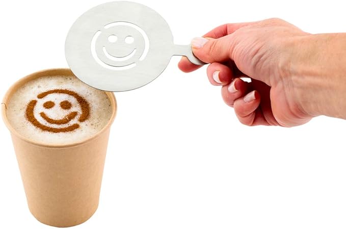 Restaurantware Restpresso 4.75 Inch Latte Stencil 1 Smiley Face Coffee Stencil - Coffee Art Template Decorate Cupcakes Cakes or Cookies Stainless Steel Cappuccino Stencil Heat-Resistant
