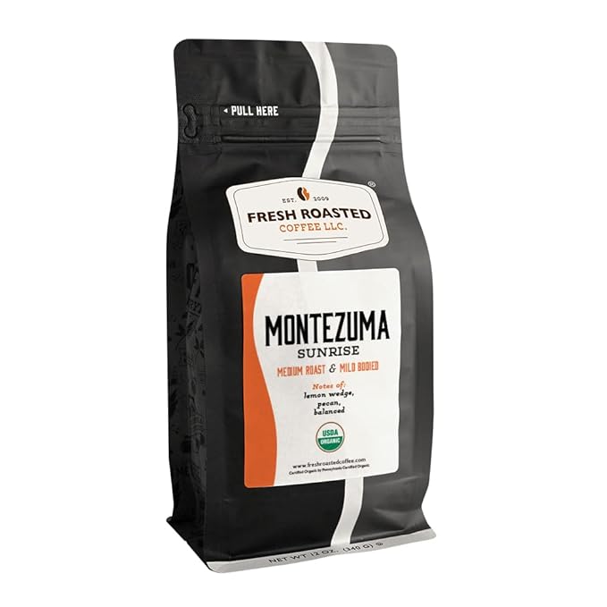Fresh Roasted Coffee, Organic Montezuma Sunrise| USDA Organic, Kosher | Medium Roast 12 oz Whole Bean