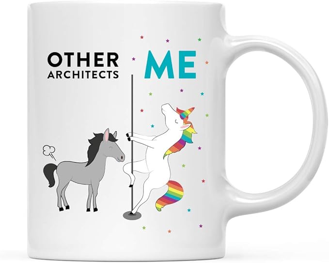 Andaz Press Funny Quirky 11oz. Ceramic Coffee Tea Mug Thank You Gift, Other Architects Me, Horse Unicorn, 1-Pack