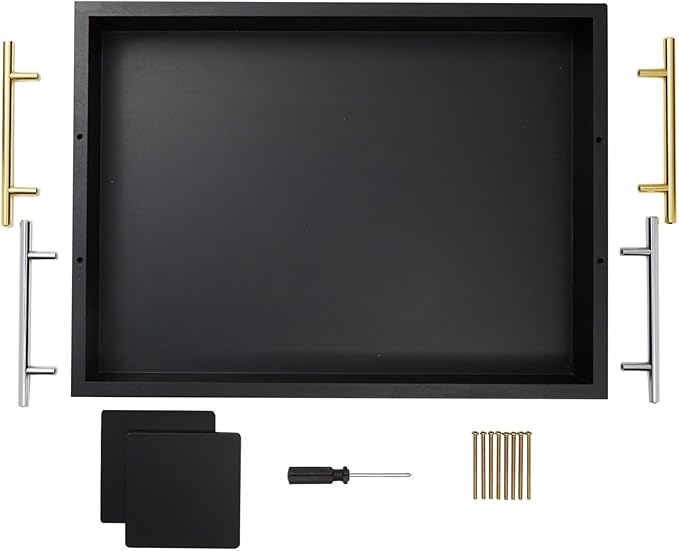 Juvale Wooden Serving Tray - 15.7 x 11.8 x 3.1 in, Black Rustic, Includes 2 Coasters - Decorative Tray with Interchangeable Gold & Silver Handles - Sofa & Ottoman Use, Coffee Table Decor