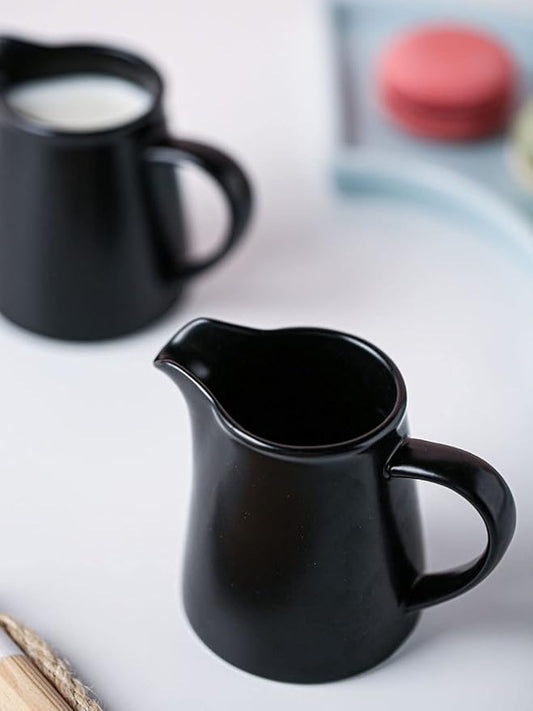 Black Mini Simple Ceramic Coffee Milk Creamer Pitcher with Handle, Set of 2