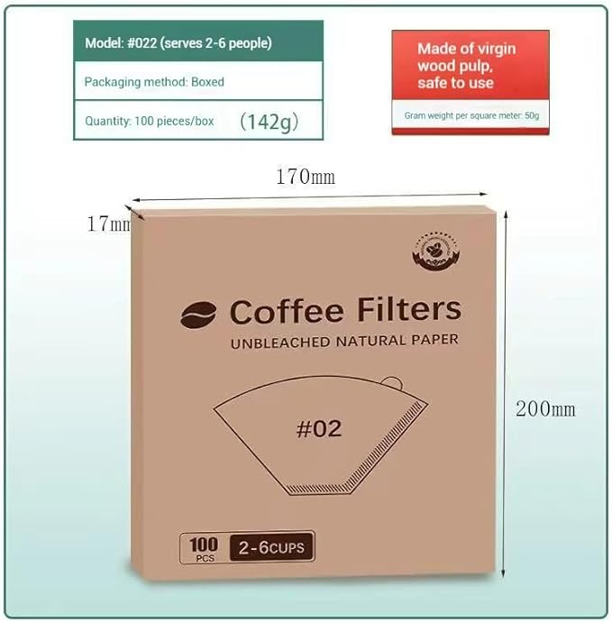 Coffee Filters,200 counts boxed Unbleached Cone Filters V60 Coffee Filters Disposable coffee Paper Filters 2-12 Cup, 02 Cone For Pour Over and Drip Coffee Maker (U2-200PCS in 2 BOX)