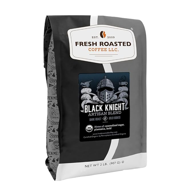 Fresh Roasted Coffee, Organic Black Knight | USDA Organic, Kosher | Dark Roast 2 lb (32 oz) Whole Bean