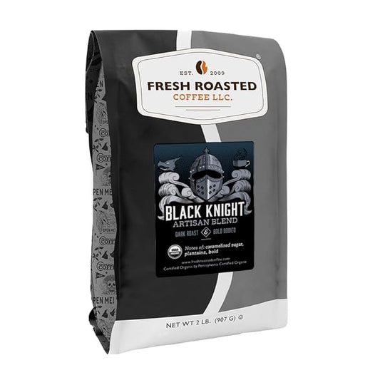 Fresh Roasted Coffee, Organic Black Knight | USDA Organic, Kosher | Dark Roast 2 lb (32 oz) Whole Bean