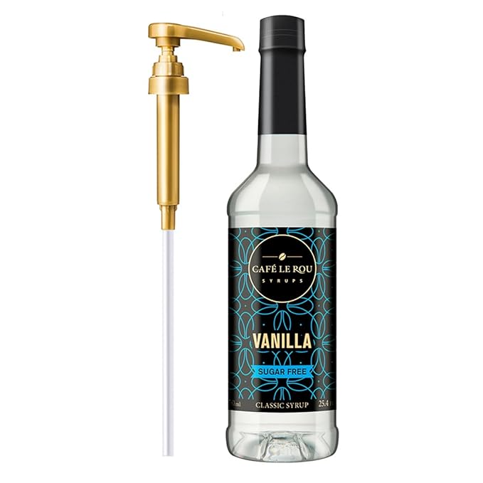 NEW Café Le Rou Coffee Syrup Sugar Free Vanilla, 25.4oz (Pack of 1)*Includes 1 Coffee Syrup Pumps*Cafe Coffee Flavoring Syrup for Coffee, Tea, and Espresso