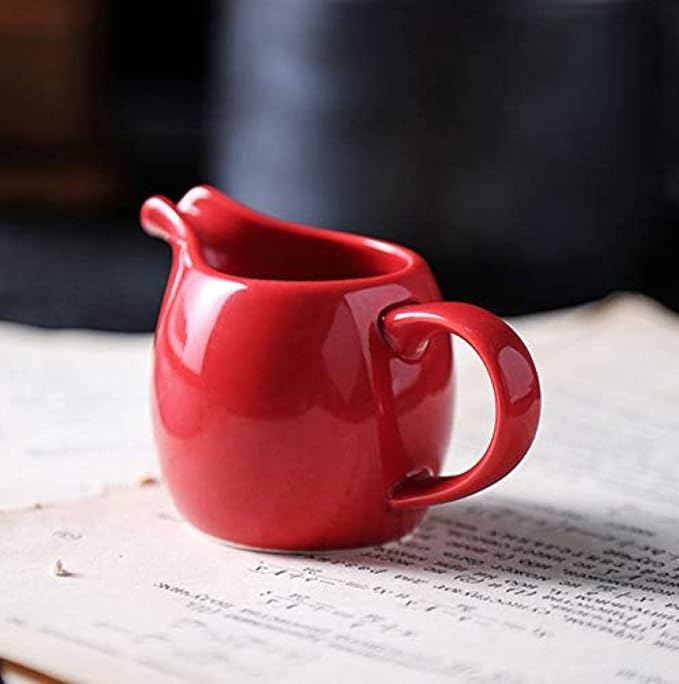 CHOOLD 2 pcs Mini Ceramic Creamer with Handle, Coffee Milk Creamer Pitcher - Red - 1.5 oz + 3 oz