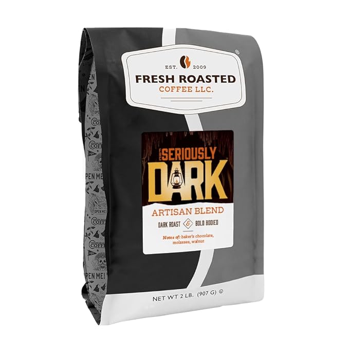 Fresh Roasted Coffee,Seriously Dark Artisan Blend,2lb Dark Roast, Kosher, Whole Bean
