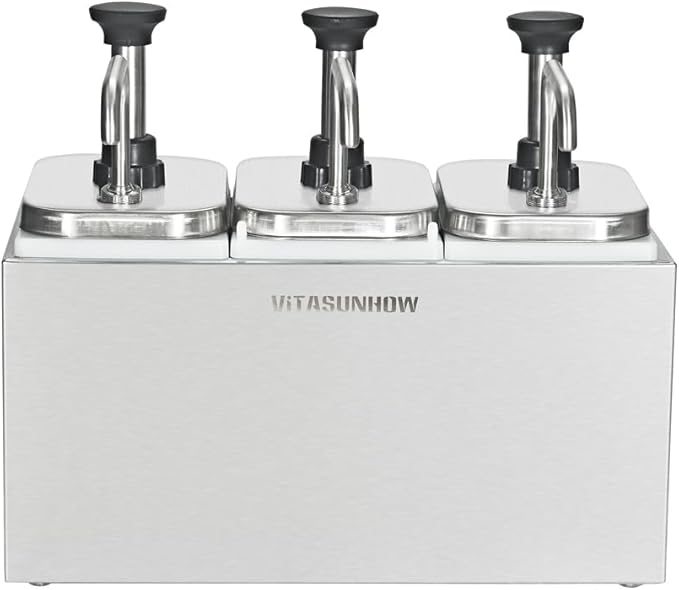 VITASUNHOW Sauce Pump Dispenser Stainless Steel Dispenser - Large Capacity Condiment Pump Dispenser Quantitative Pressure Head for Variety of Sauces (3002S)
