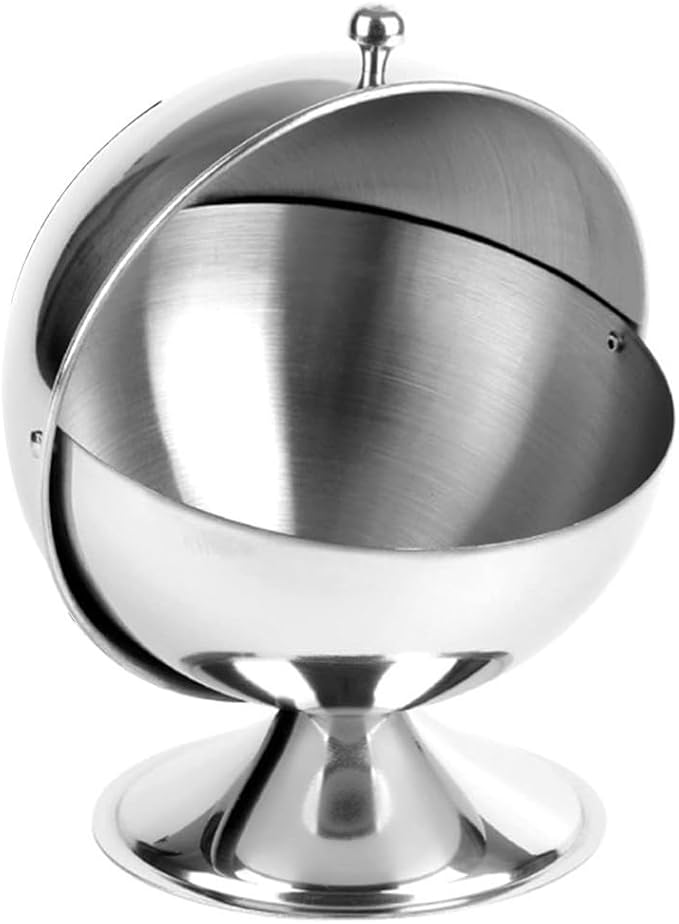 Stainless Steel Sugar Bowl with Roll Top Lid, 16 oz Capacity for Sugar Cubes, Candy, Nuts, and Mints, Silver