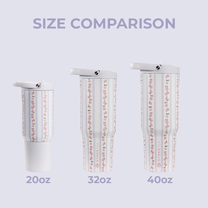 HydroJug Sport - Stainless Steel Tumbler with Straw, Vacuum Insulated, 40oz Leakproof Water Bottle, Ergonomic Design, Reusable, Dishwasher Safe, Rubber Base, Durable for Gym or Outdoors, Primrose