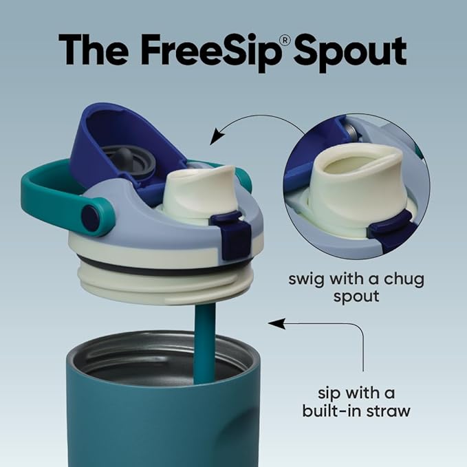 Owala FreeSip Sway Insulated Stainless Steel Water Bottle with Two-Way Spout, Built-In Straw and Bucket Handle, Made for Travel, School, and Sports, 40oz, BPA Free, Leak Proof, Denim