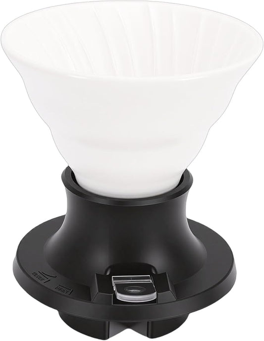 Premium Ceramic Pour Over Coffee Dripper - Heat Immersion Cone Brewer with Filter Holder for Home, Office & Travel Use, Ideal Coffee Maker for Daily Brewing (White Black)