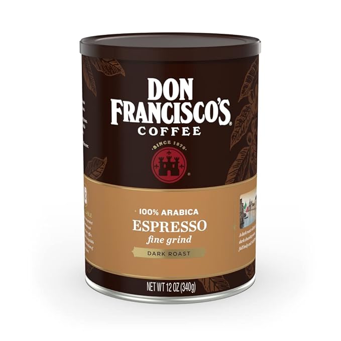 Don Francisco's Premium Espresso Dark Roast Ground Coffee: Rich, Aromatic 100% Arabica Beans - Family Crafted Flavored Coffee for a Delightful Morning Brew (12 oz Can)