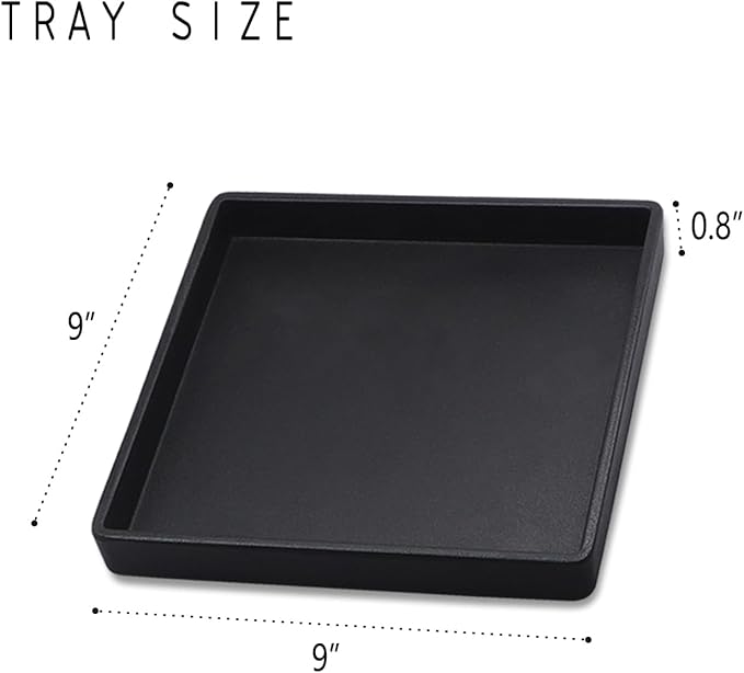 Small Square Serving Tray (9 inch), Durable Black Tray for Desserts & Organization, Lightweight for Coffee, Drinks, Party, Seasoning, Perfume and Display.