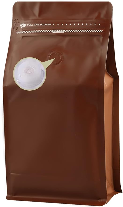 Coffee Bags with Valve(12 oz,3/4 lb,100pcs) Brown High Barrier Aluminumed Foil Flat Bottom Heat Sealed Coffee Beans Packaging Bags Side Zipper Resealable Bags for Home or Business
