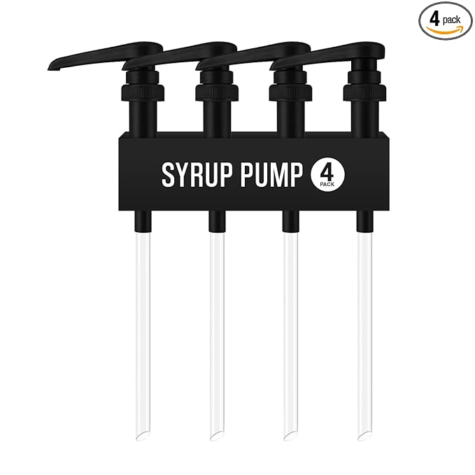 4-Pack Black Plastic Bottle Syrup Pumps – Fits 750ml / 25.4 oz Bottles – Compatible with Torani & More – IMPORTANT: Will Not Fit Glass Bottles – Coffee Syrup Dispenser
