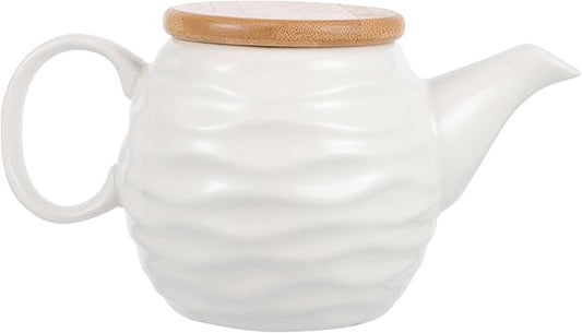 Luxshiny Milk Creamer Jug: 10.5oz Ceramic Sauce Dispenser, White Water Ripple Coffee Creamer Pitcher with Handle and Lid