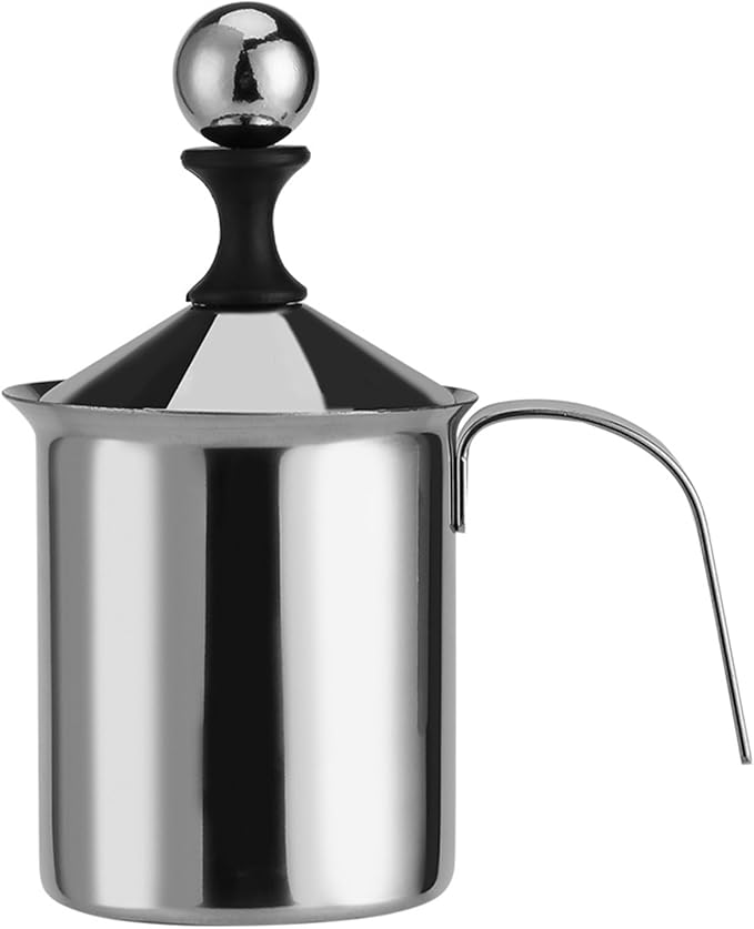 Handheld Milk Frother Pitcher, Manual Milk Fr Stainless Sel Stainless Steel Manual Foamer, Milk Fr Manual For Milk Coffee Milk Creamer Frother Cappuccino Coffee Foam Pitcher With Handle And Lid For
