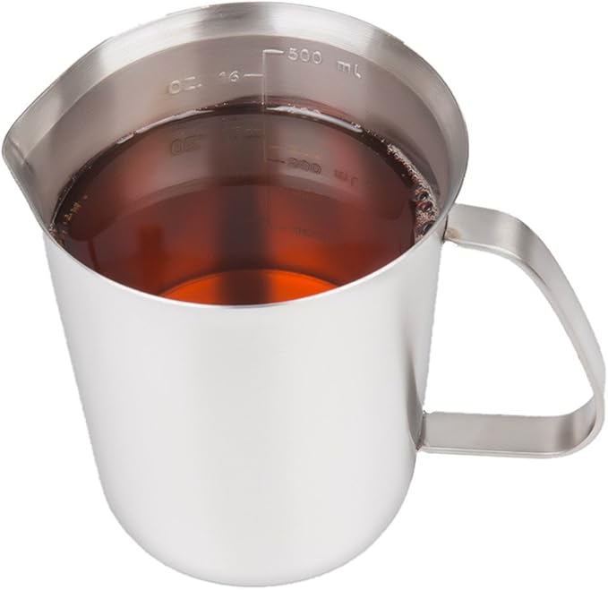 Stainless Steel Measuring Cup (16 Ounce/ 0.5 Liter- 2 Cup), Milk Frothing Pitcher, Steaming Pitcher, Milk Frothing Cup Jug with Marking with Handle for Espresso Machines, Latte Art