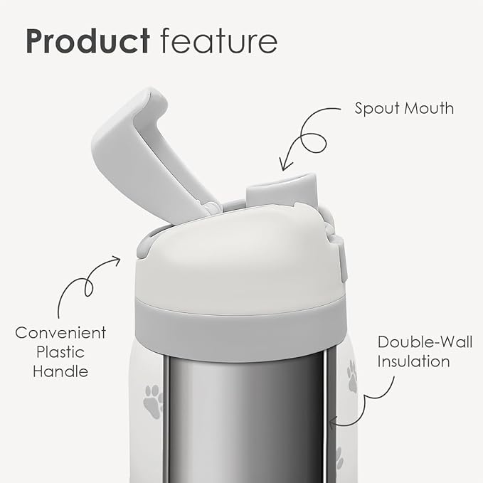 Paw Print Insulated Stainless Steel Water Bottle with Straw for Sports and Travel, 32oz, Gifts for Dog Cat Mom Women Girls Friends Teens Birthday Christmas