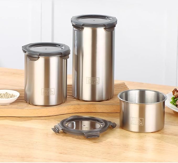 Stainless Steel Vacuum Seal Coffee Canister With Clear Lid, Airtight Food Storage Container With Locking Clamp for Coffee Beans, Tea, Cereal, Nuts (304 Steel With Clear Lid, 17 fl oz / 500ml)