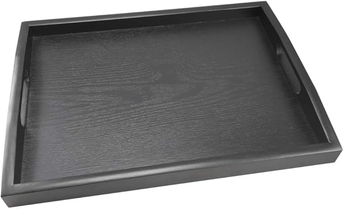 Rectangular Serving Breakfast Tray - Black Wood Tray Wooden Food Tray (Medium)