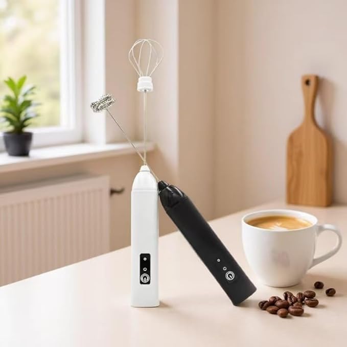 Rechargeable Milk Frother Handheld Electric Frother Wand Coffee Foam Maker with 2 Stainless Stee Whisks & 3 Speeds,Drink Mixer Handheld for for Latte, Cappuccino, Hot Chocolate, Matcha, Egg (Black)