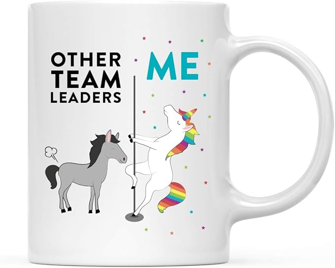 Andaz Press Funny Quirky 11oz. Ceramic Coffee Tea Mug Thank You Gift, Other Team Leaders Me, Horse Unicorn, 1-Pack