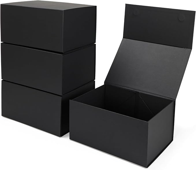 Ditwis 4 Pack 10x7x5 Inches Gift Boxes with Magnetic Closure Lids, Black Magnetic Box for Wedding, Groomsmen Bridesmaid Proposal, Birthdays, Mother's Day