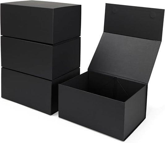 Ditwis 4 Pack 10x7x5 Inches Gift Boxes with Magnetic Closure Lids, Black Magnetic Box for Wedding, Groomsmen Bridesmaid Proposal, Birthdays, Mother's Day