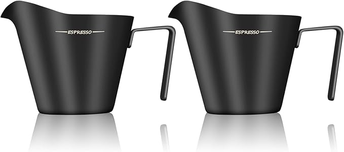 IKAPE Espresso Measuring Cup, 304 Anti-scald Stainless Steel Espresso Shot Cups 2Pcs with Handle, Coffee Pouring Cup for Barista Tool Accessories(Black)