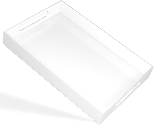 White Tray 16×12" with Cut Handles - Spill Proof Decorative Tray is an Ideal Countertop Organizer for Living Rooms, Ottoman Coffee Tables, Offices, Kitchens & Serving Guests