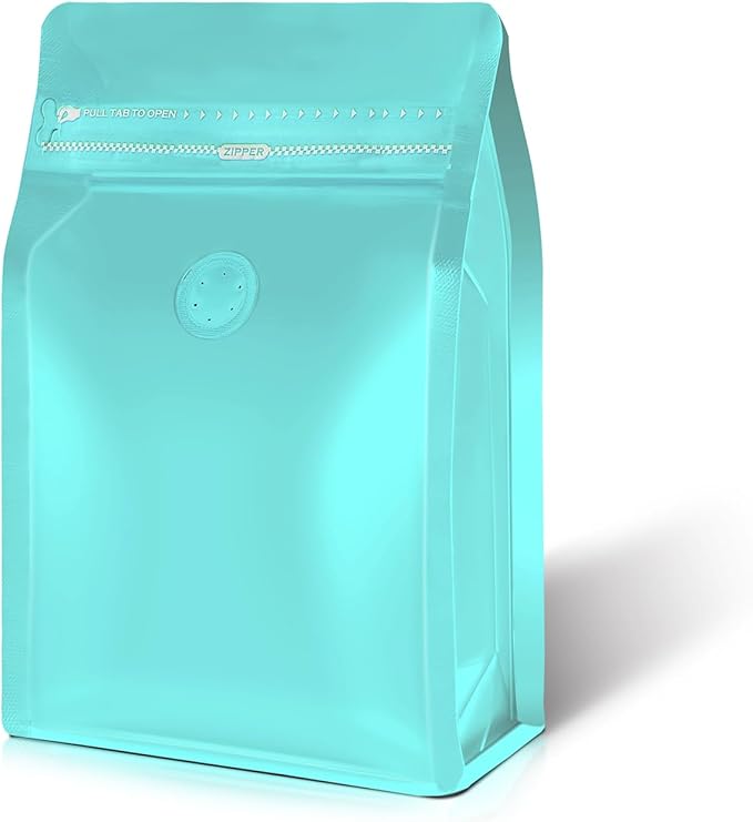 Coffee Bags with Valve(60pcs,16 oz,1 lb) Vented Coffee Beans Packaging Bags High Barrier Aluminumed Foil Flat Bottom Heat Sealed Side Zipper Resealable Storage Bag for Home or Business（Blue）
