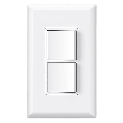 ELEGRP Single Pole Decorator Double Rocker Switch, 15A 120V, in-Wall On/Off, Self-Grounding, Screwless Wall Plate, UL Listed (1 Pack, Glossy White)