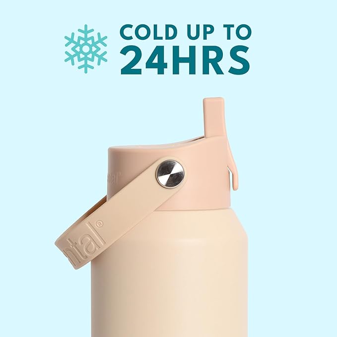 Elemental 40oz Insulated Water Bottle with Straw - 100% Leak-Proof Stainless Steel Core Water Bottles for Travel, Sports and Gym - Double Wall Insulation & BPA Free - Beige