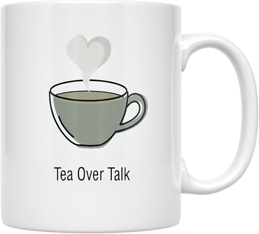 Tea Over Talk - Introvert Tea Lover - 11 oz White Ceramic Coffee Mug - Minimalist Aesthetic