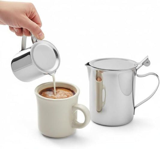 10 oz. Stainless Steel Creamer Server with Lid & Closed Handle – Durable Mirror-Finish Creamer Pitcher for Coffee, Syrup, Salad Dressings, Gravy – Perfect for Restaurants, Cafes & Home Use (2)