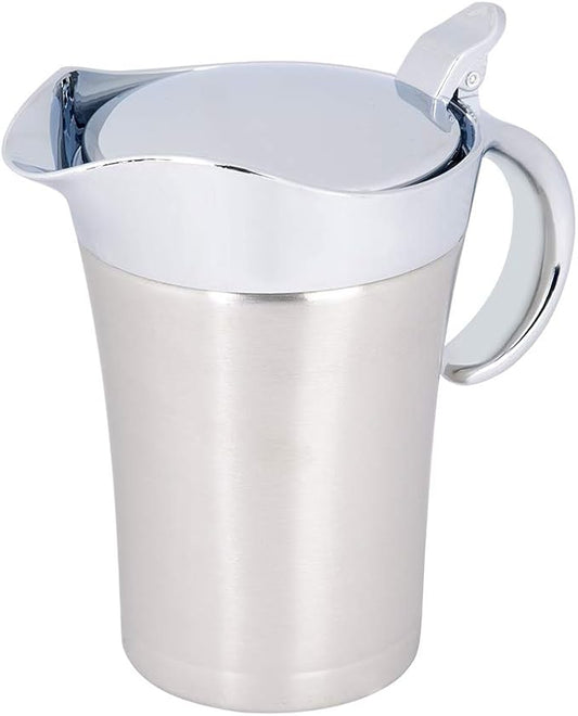 Gravy Boat Creamer Pitcher 304 Stainless Steel Thermal Insulated Double Wall Syrup Pitcher with Lid Serving Jug for Store Gravy Custard Milk (Large 750ml)