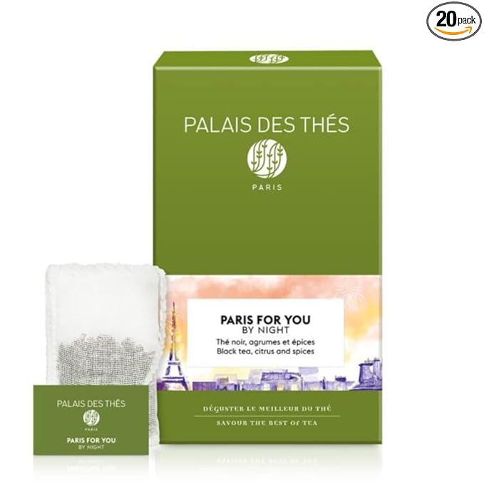 Palais des Thés Black Tea - Organic Paris For You By Night Blend with Citrus & Spices - Premium Tea Bags, Serves 20 Cups