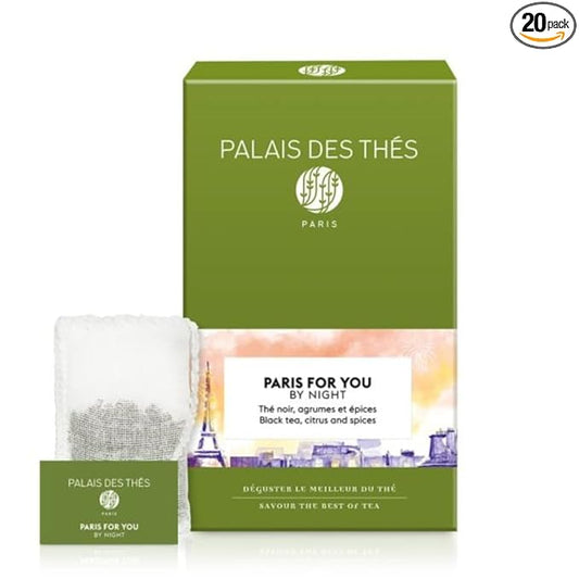 Palais des Thés Black Tea - Organic Paris For You By Night Blend with Citrus & Spices - Premium Tea Bags, Serves 20 Cups