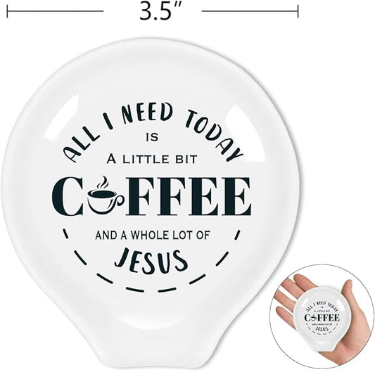 Funny Coffee Quote Ceramic Coffee Spoon Holder-Coffee Spoon Rest -Coffee Station Decor Coffee Bar Accessories-Coffee Lovers Gift for Women and Men (All I Need Today A Little Bit Coffee)
